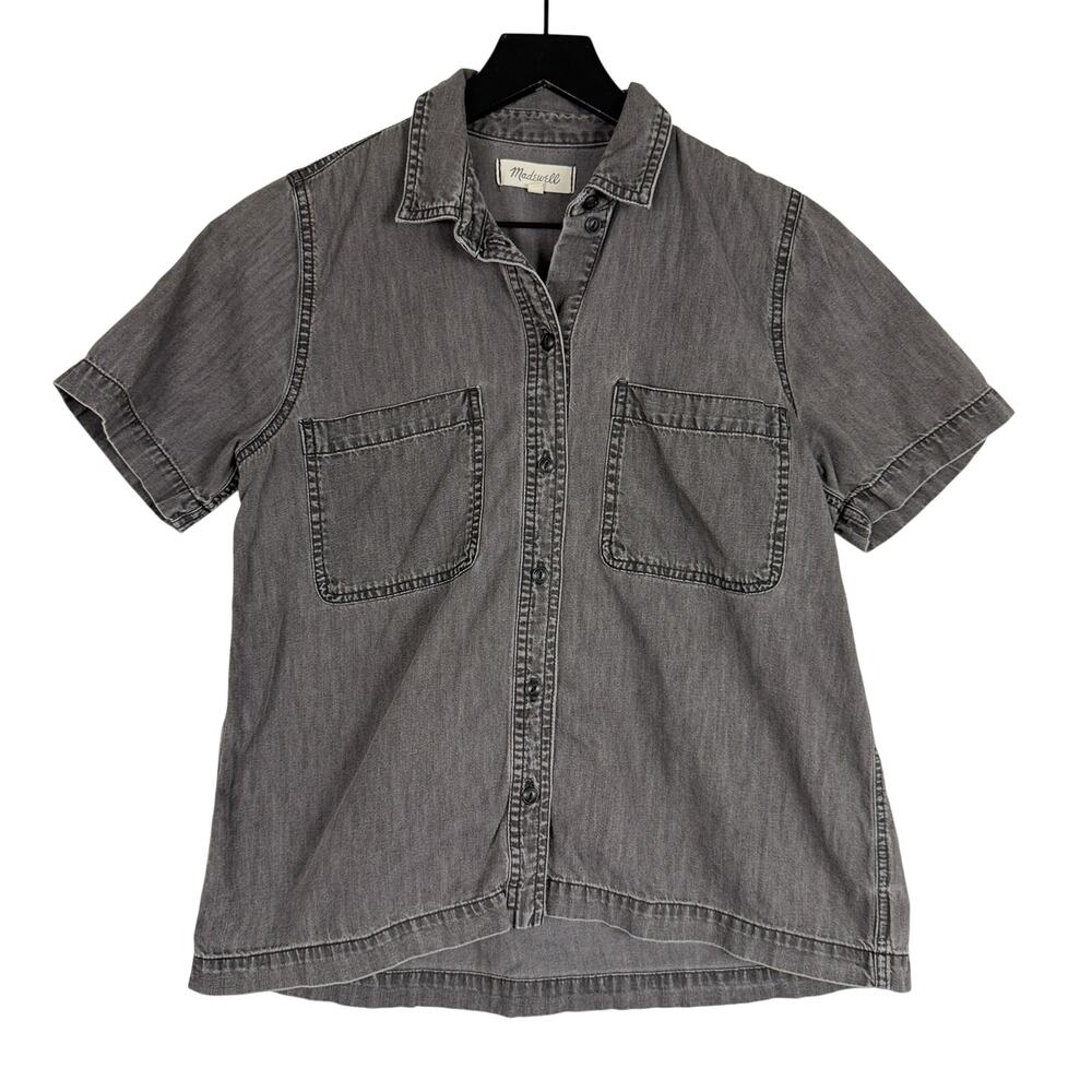 Madewell Denim Short-Sleeve Button-Up Shirt in Lunar Wash Gray Cotton - S